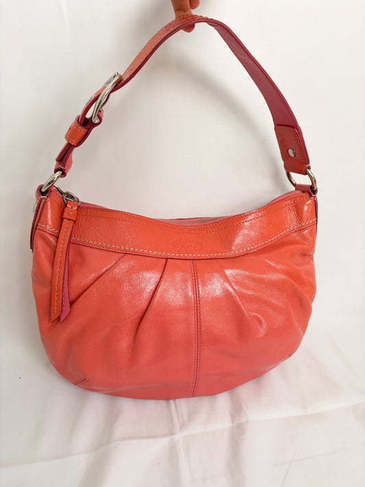 COACH coral pleated leather hobo handbag