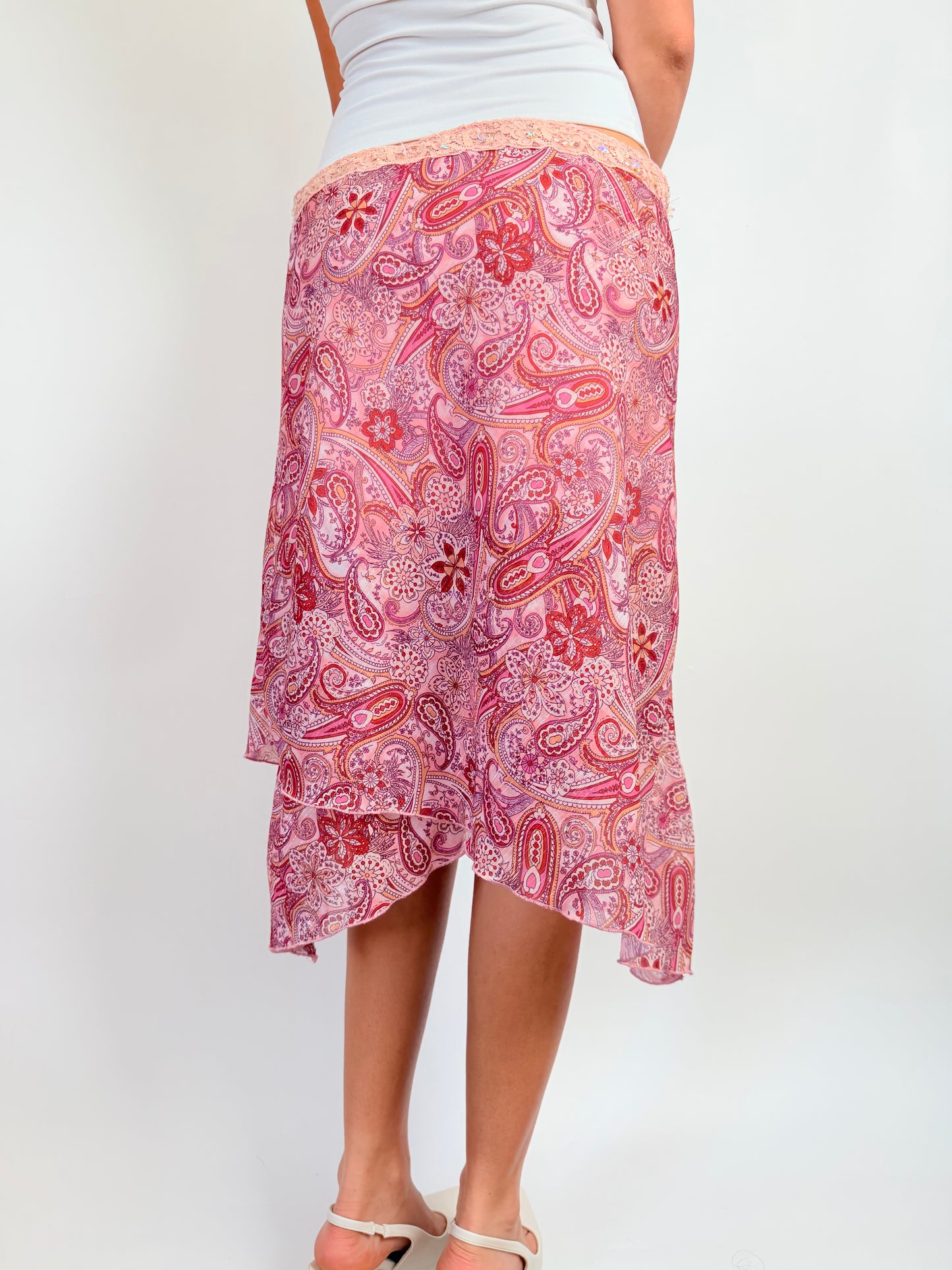 2000s lace floral midi skirt