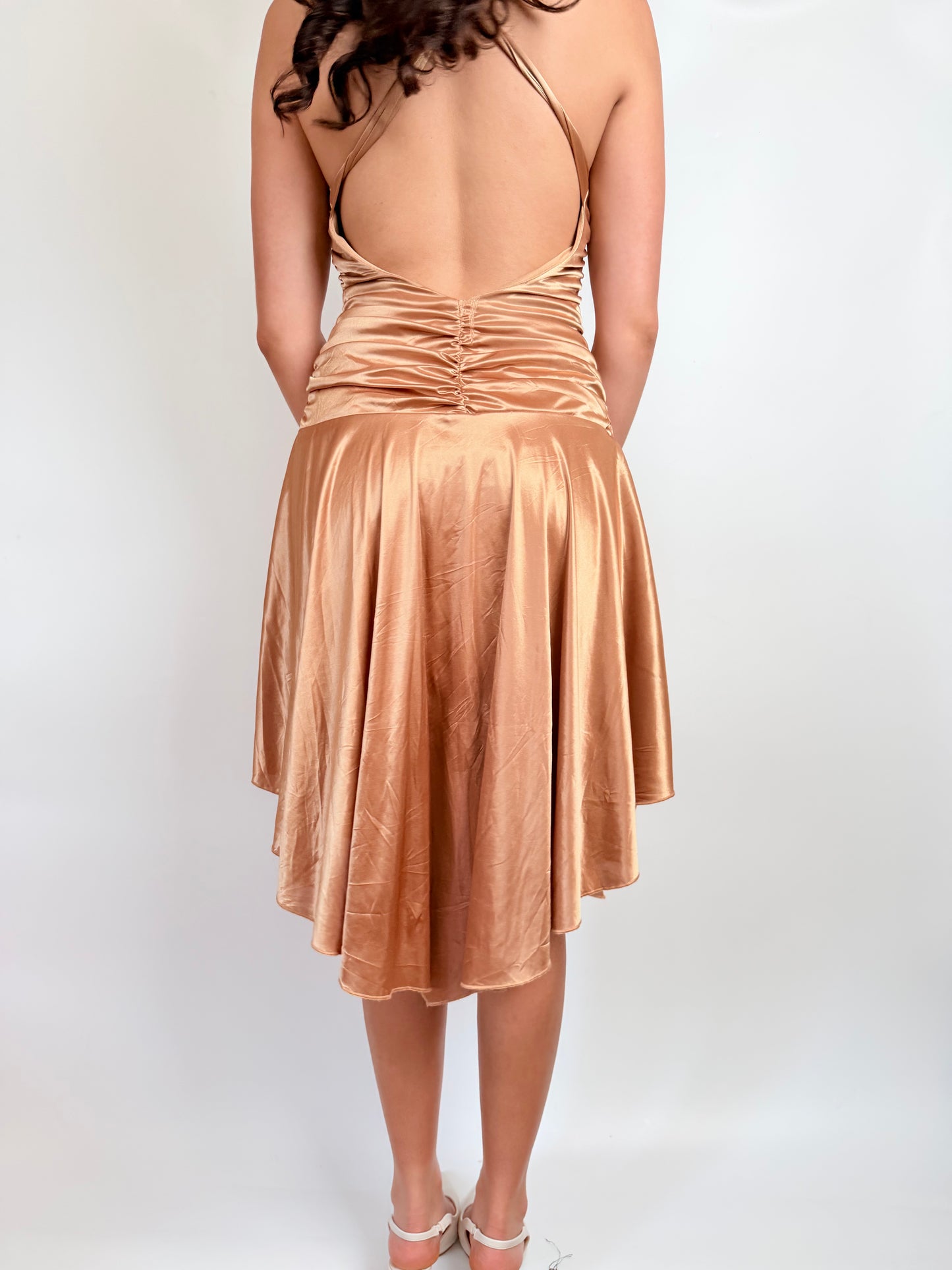 2000s melted gold fairy midi dress