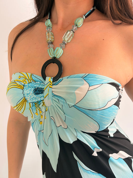 2000s floral halter maxi dress