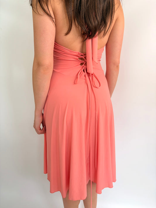 2000s coral halter midi dress