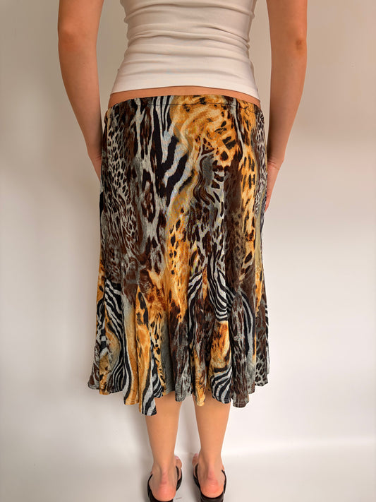 2000s animal print midi skirt