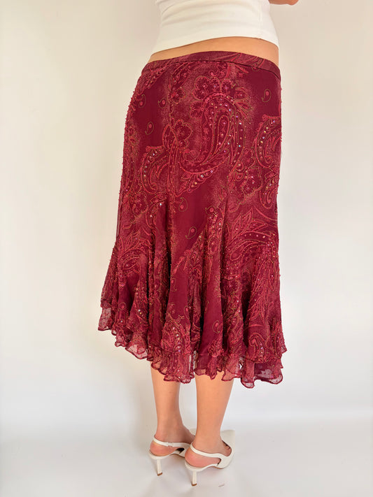 2000s 100% silk beaded midi skirt