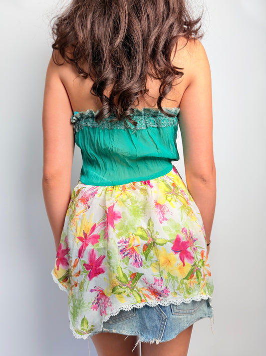 2000s floral chiffon babydoll top