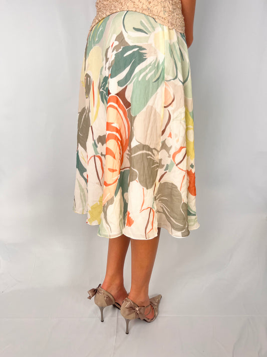 floral silk midi skirt