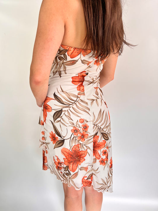 2000s floral halter midi dress