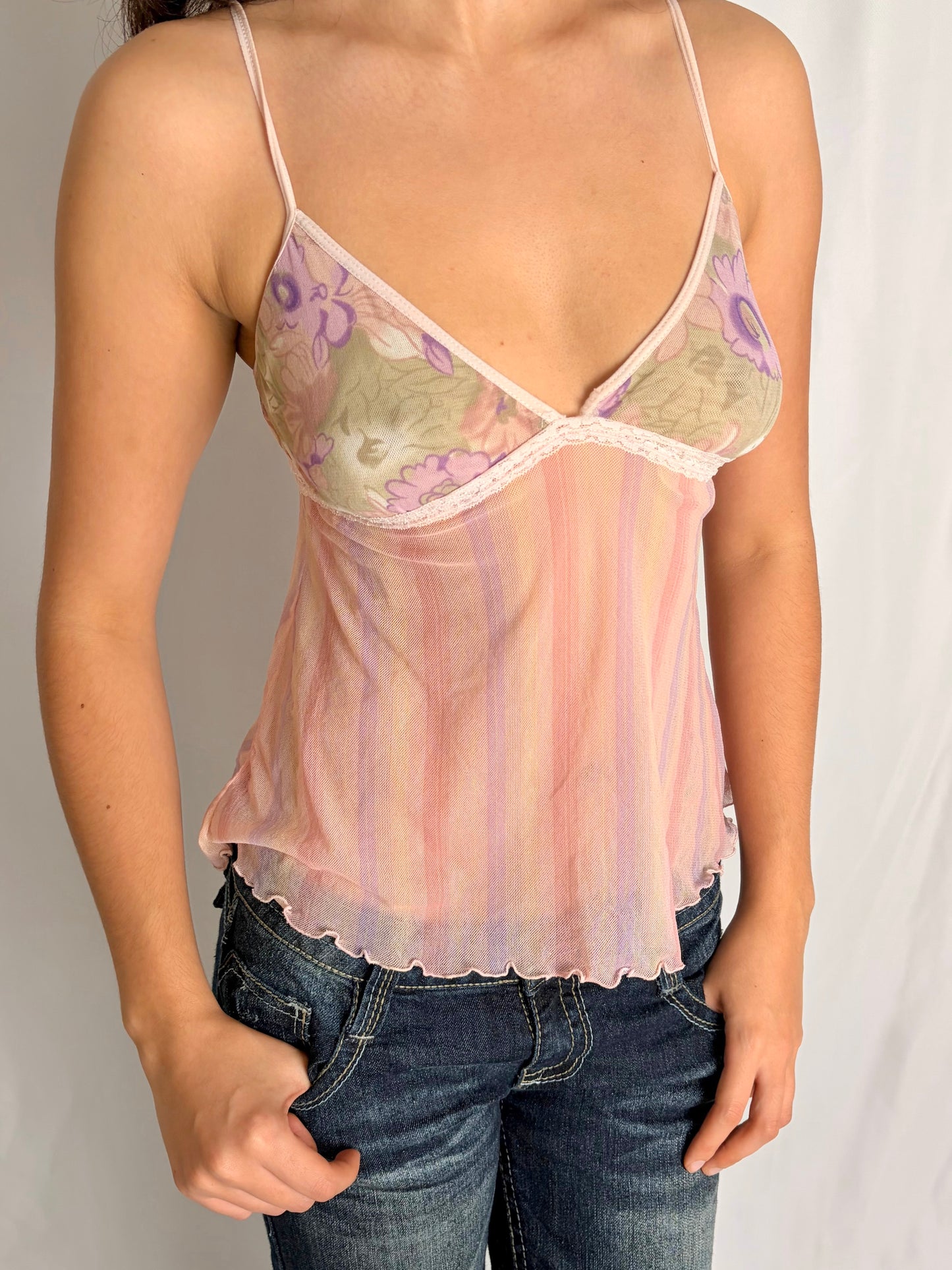 2000s floral stripe cami