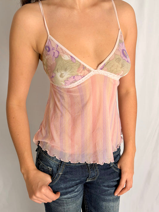 2000s floral stripe cami