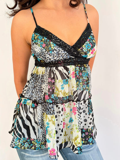 2000s patchwork babydoll cami