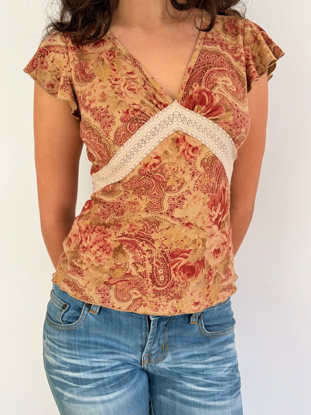 2000s floral paisley top