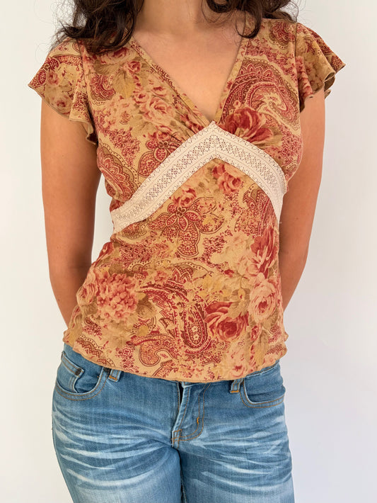 2000s floral paisley top