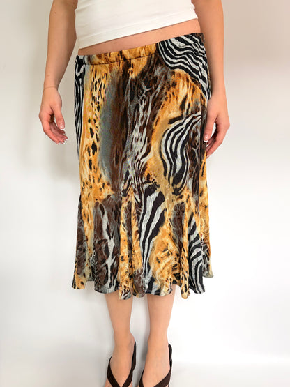 2000s animal print midi skirt