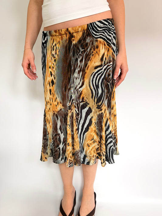2000s animal print midi skirt
