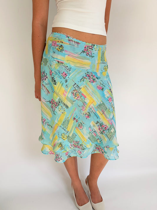 2000s graphic midi skirt