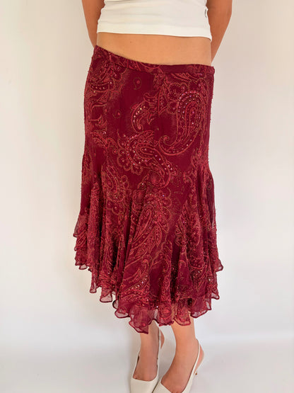 2000s 100% silk beaded midi skirt