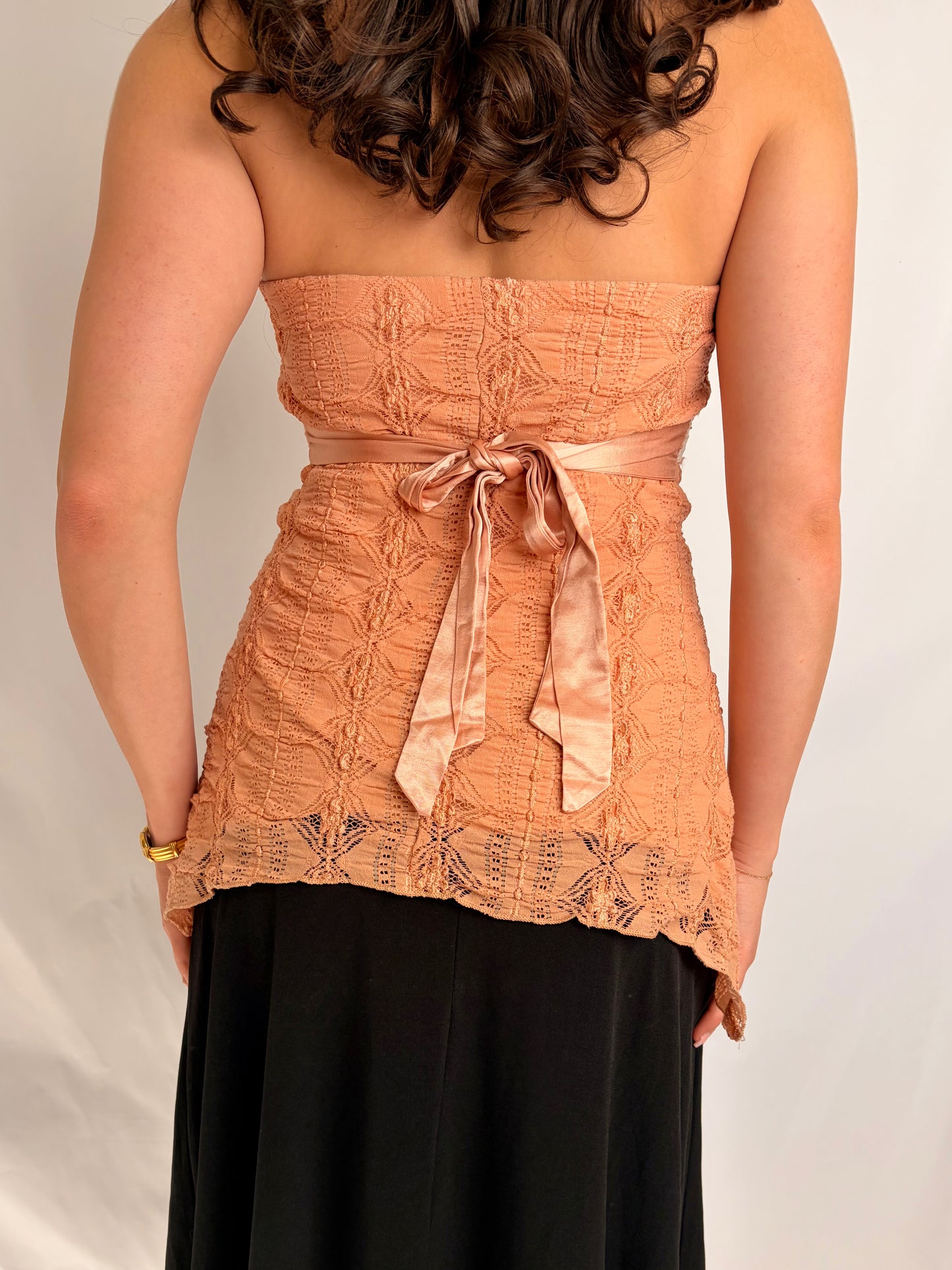 2000s peach lace tube top