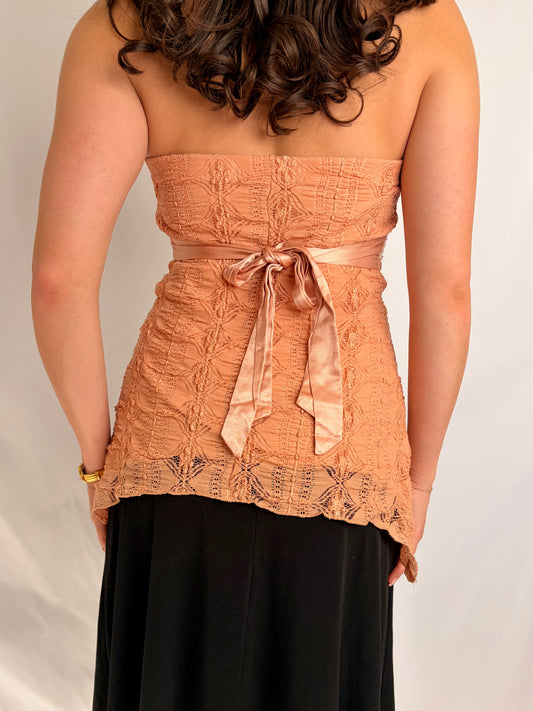 2000s peach lace tube top