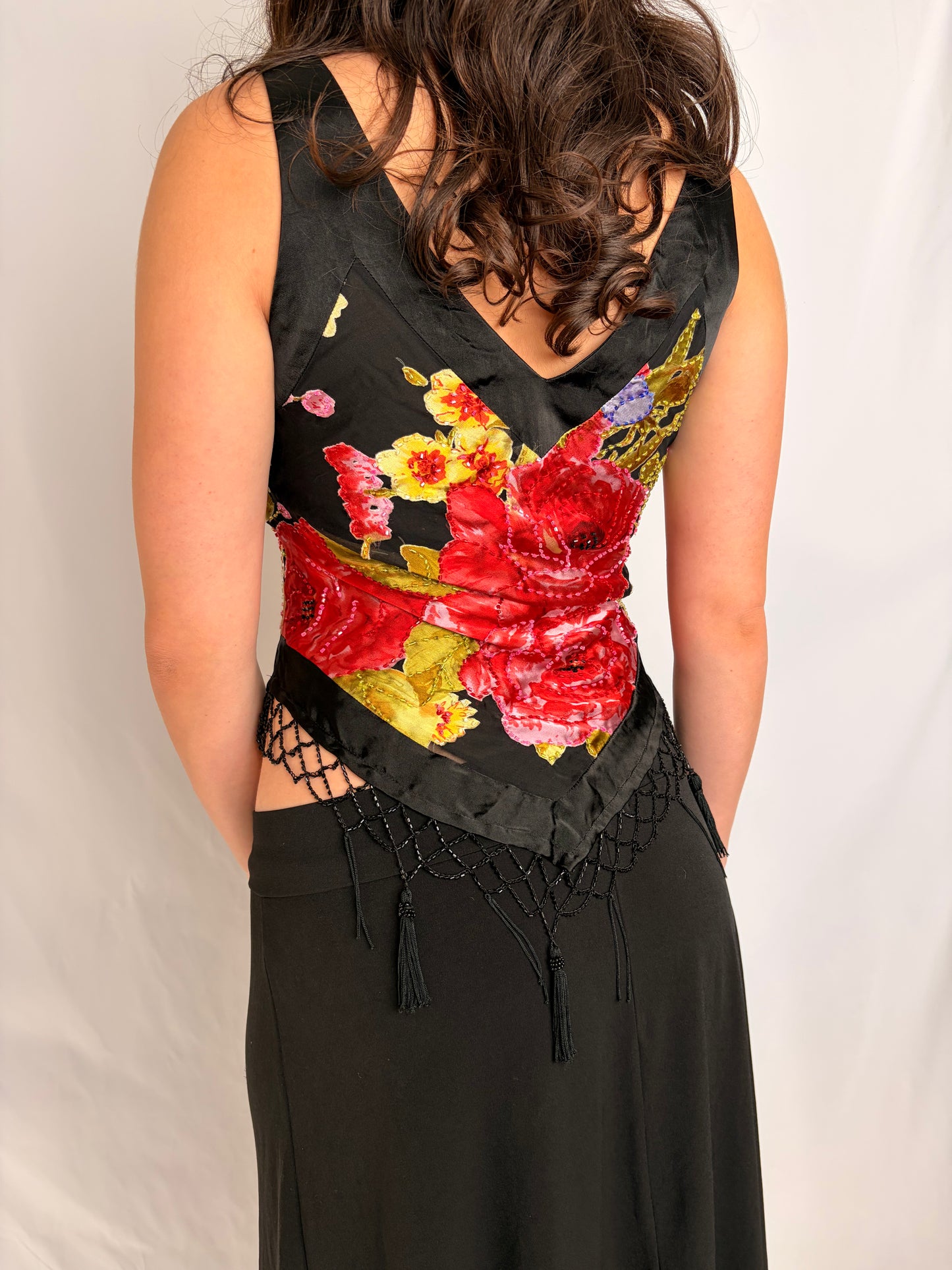 2000s floral silk cache top