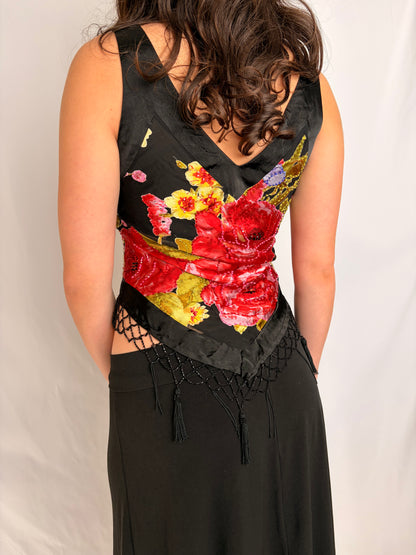 2000s floral silk cache top