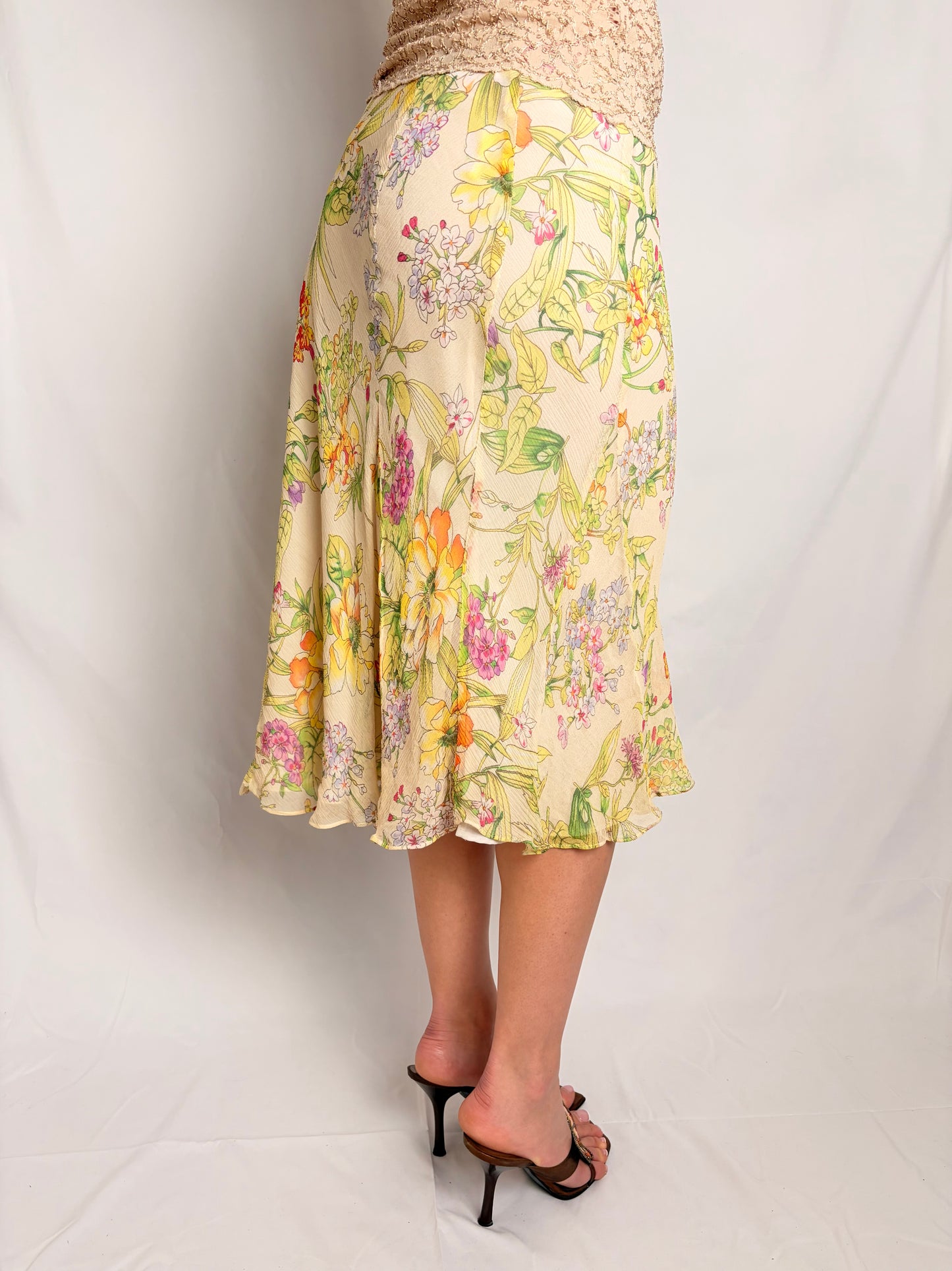 silk floral midi skirt