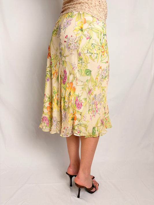 silk floral midi skirt