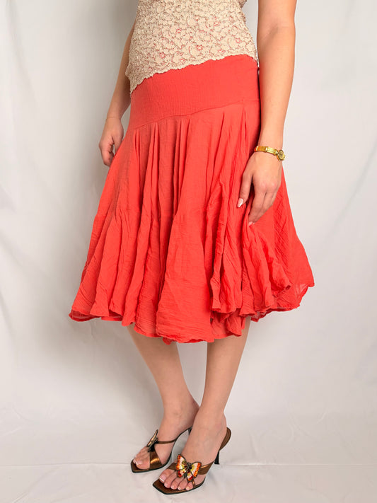 coral cotton midi skirt