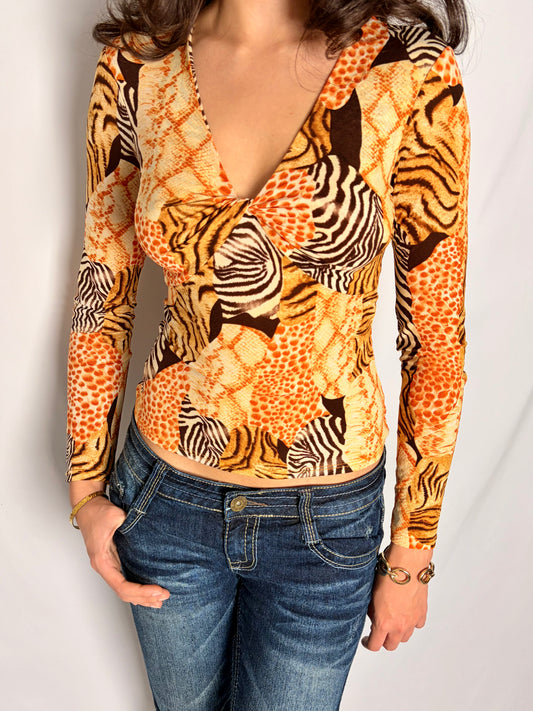 2000s animal print long sleeve