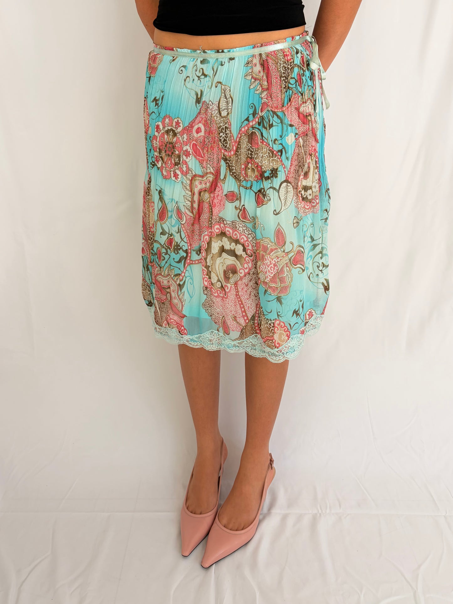 Y2K floral fairy midi skirt