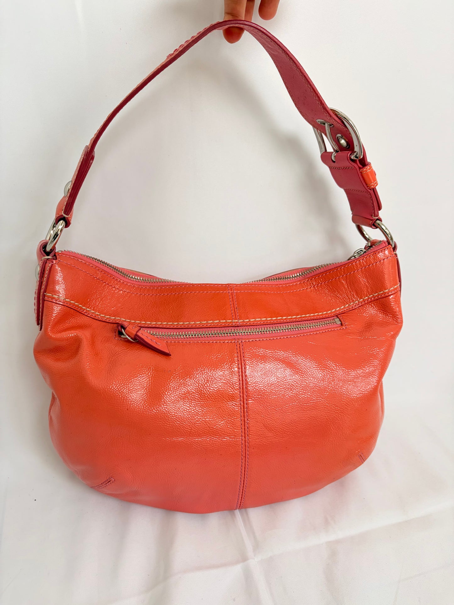 COACH coral pleated leather hobo handbag