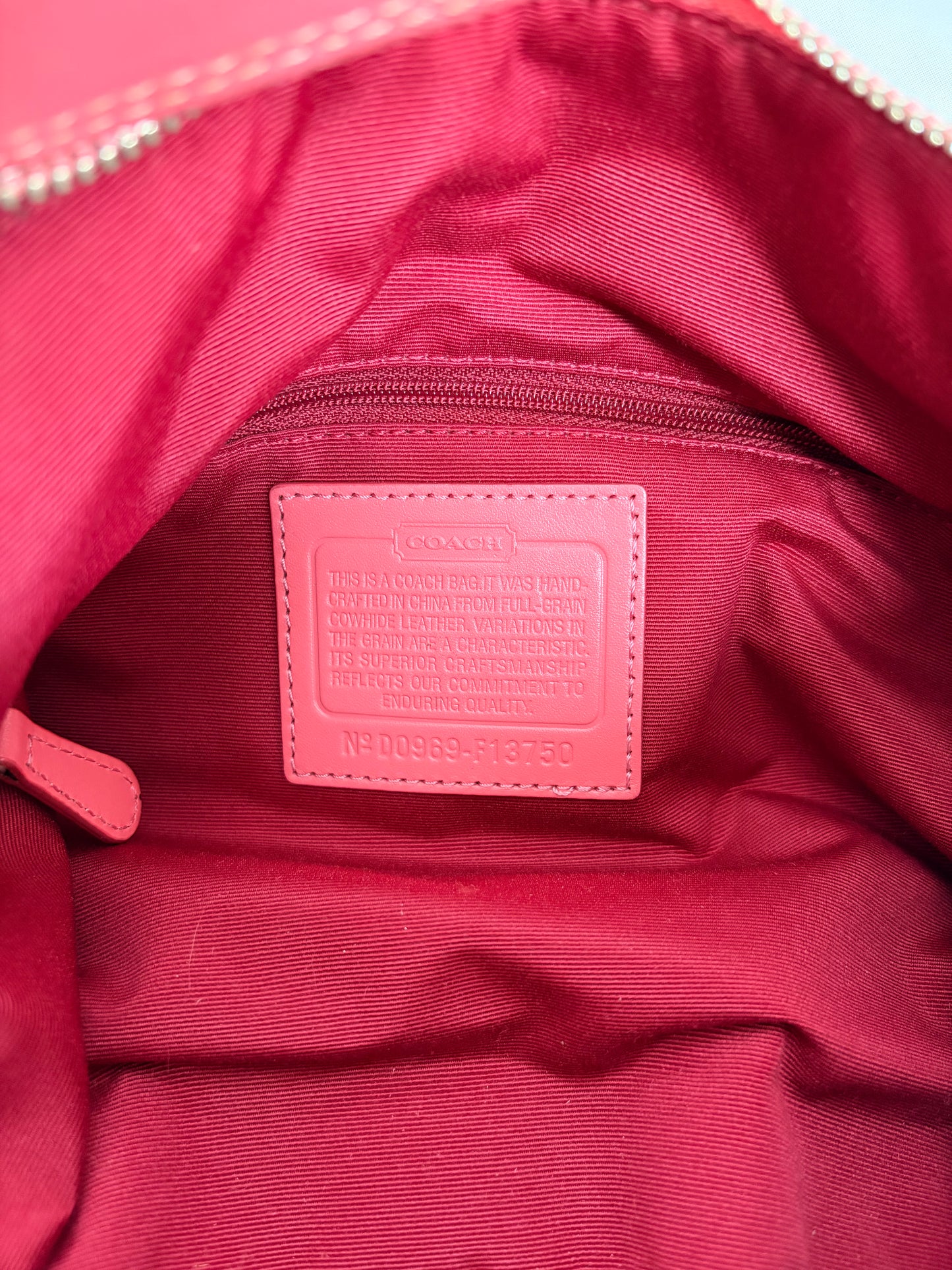 COACH coral pleated leather hobo handbag
