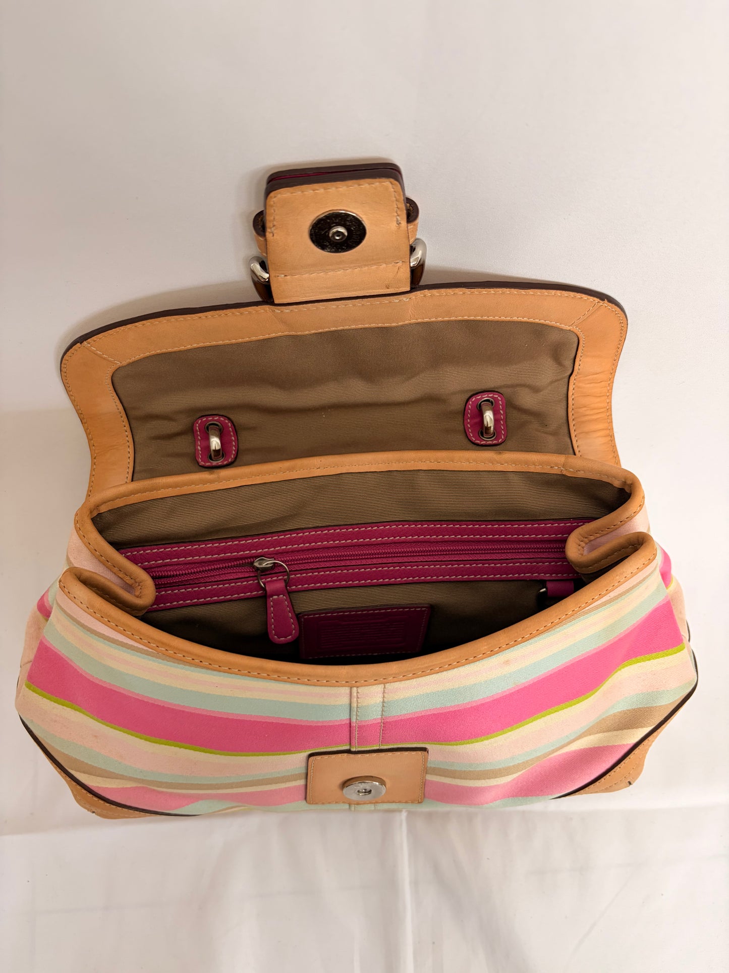 COACH hampton soho stripe handbag