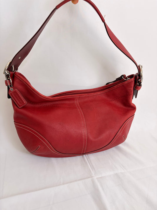 COACH red leather hobo handbag