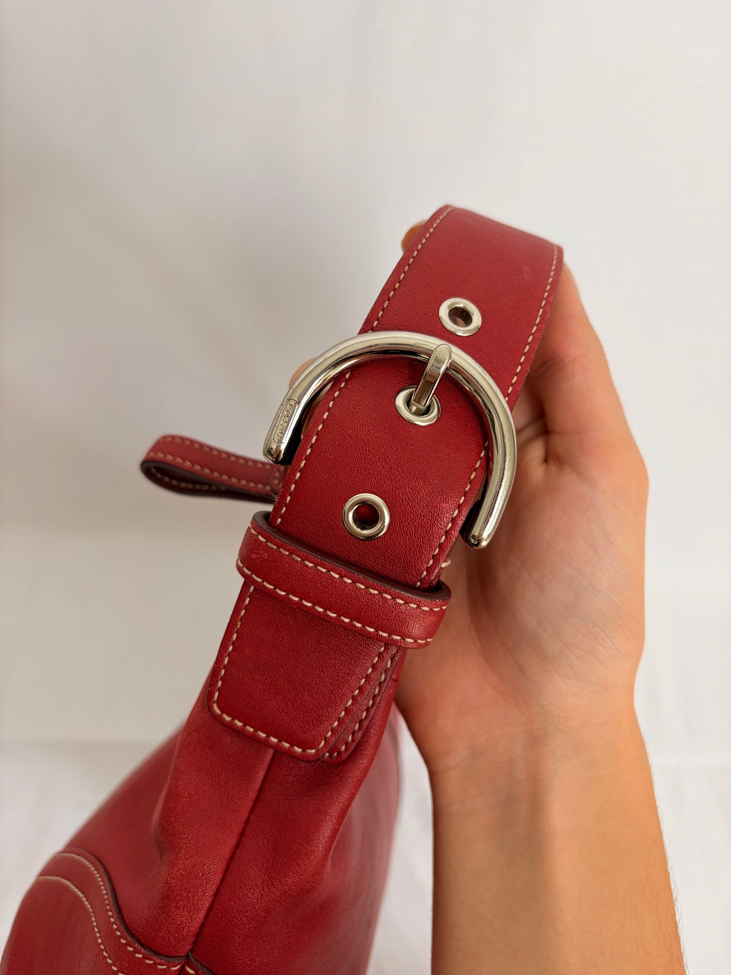 COACH red leather hobo handbag