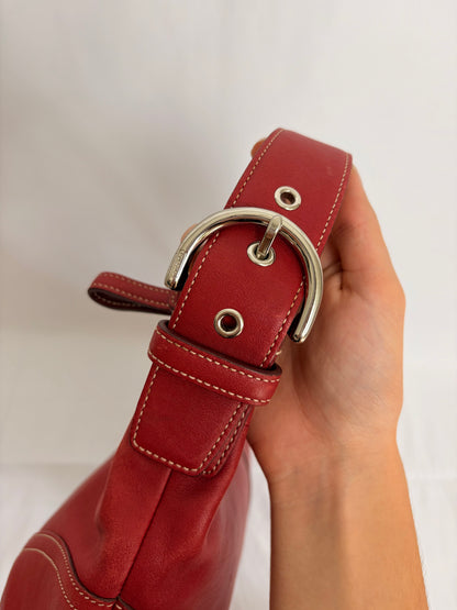 COACH red leather hobo handbag