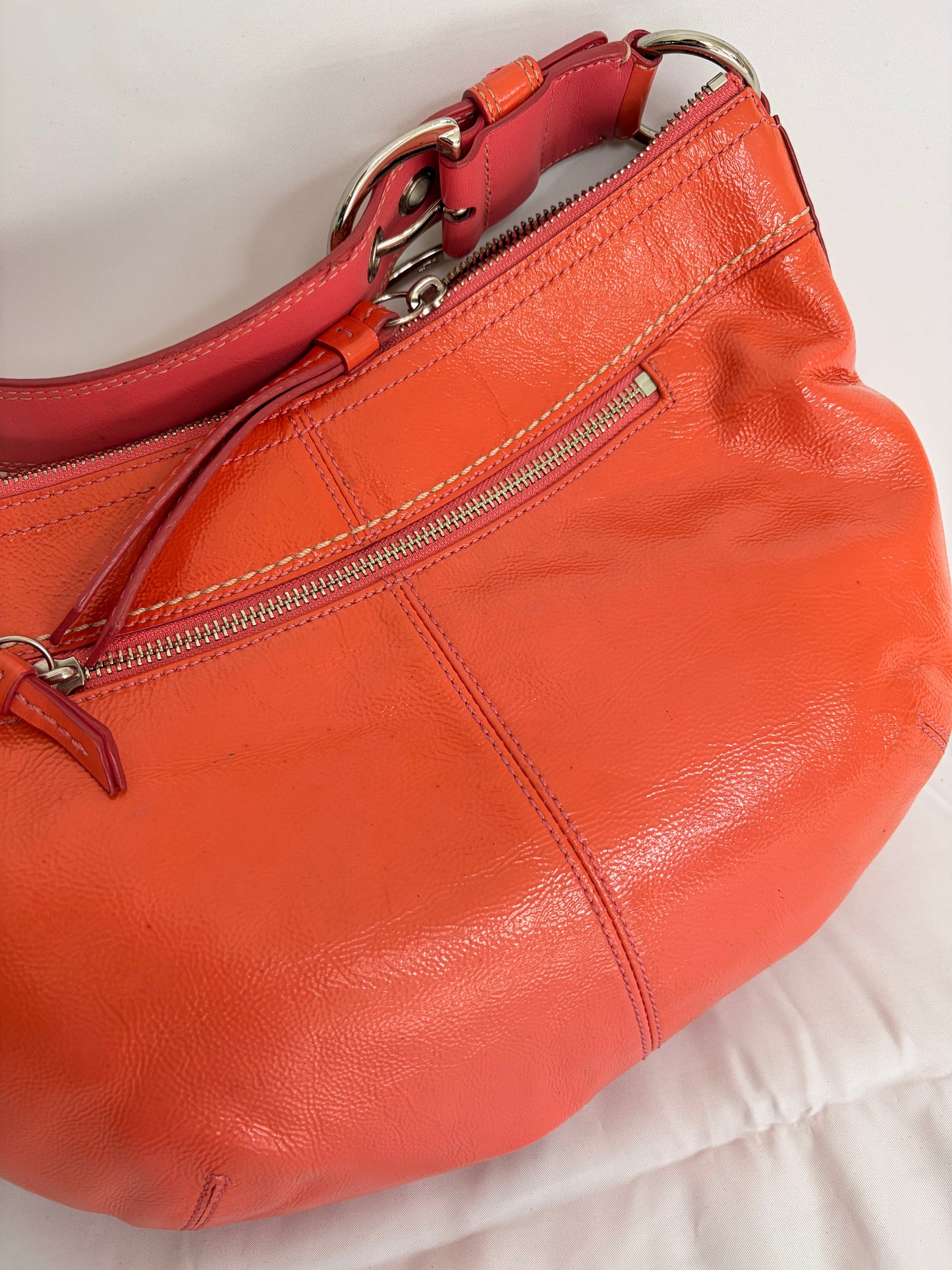 COACH coral pleated leather hobo handbag
