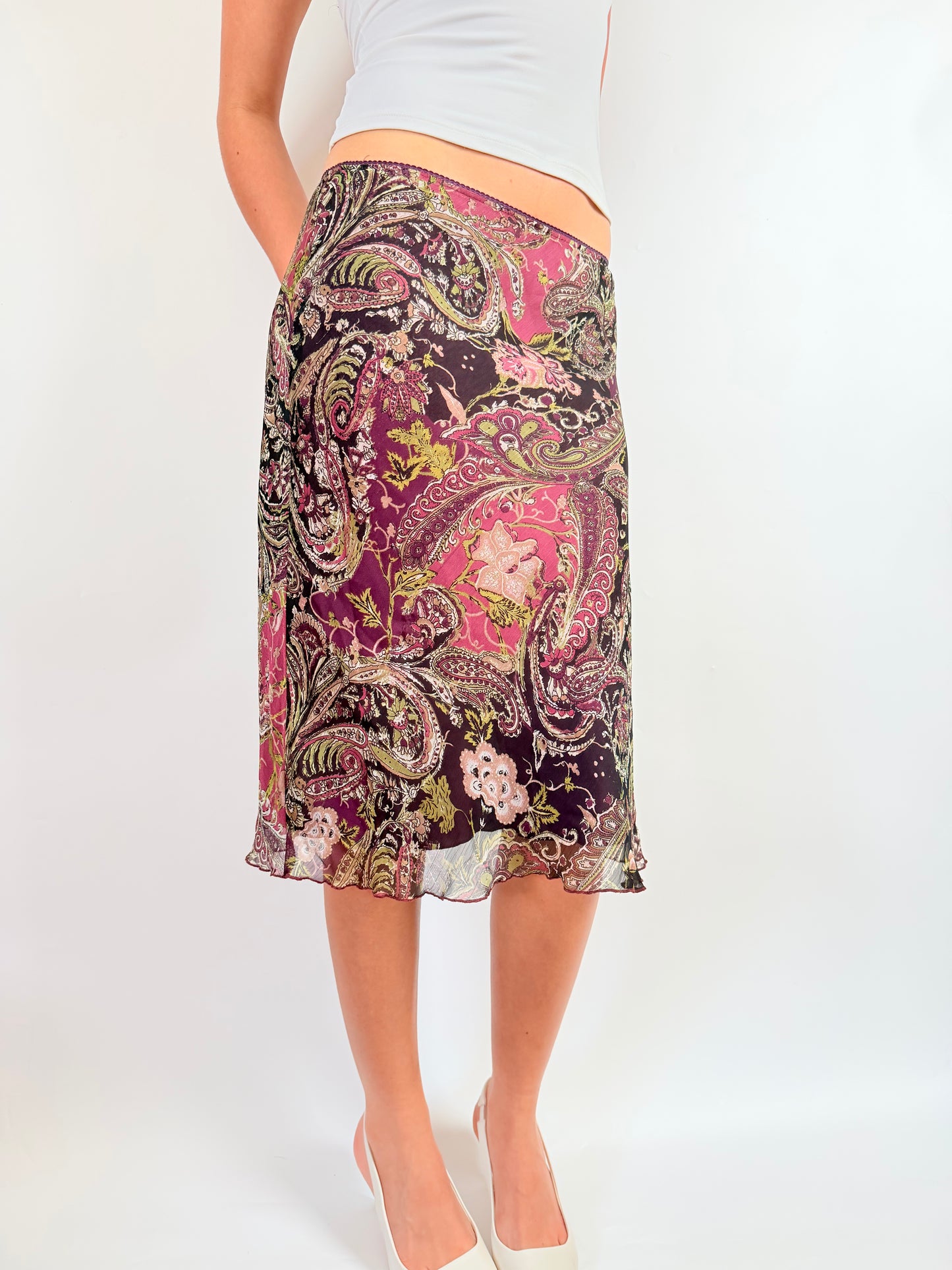 2000s floral paisley midi skirt