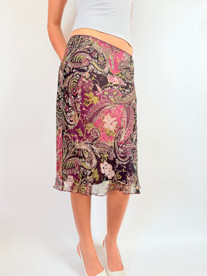 2000s floral paisley midi skirt
