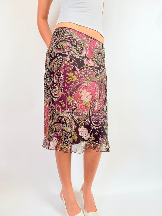 2000s floral paisley midi skirt