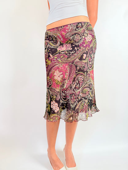 2000s floral paisley midi skirt