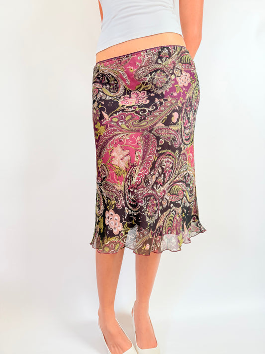 2000s floral paisley midi skirt