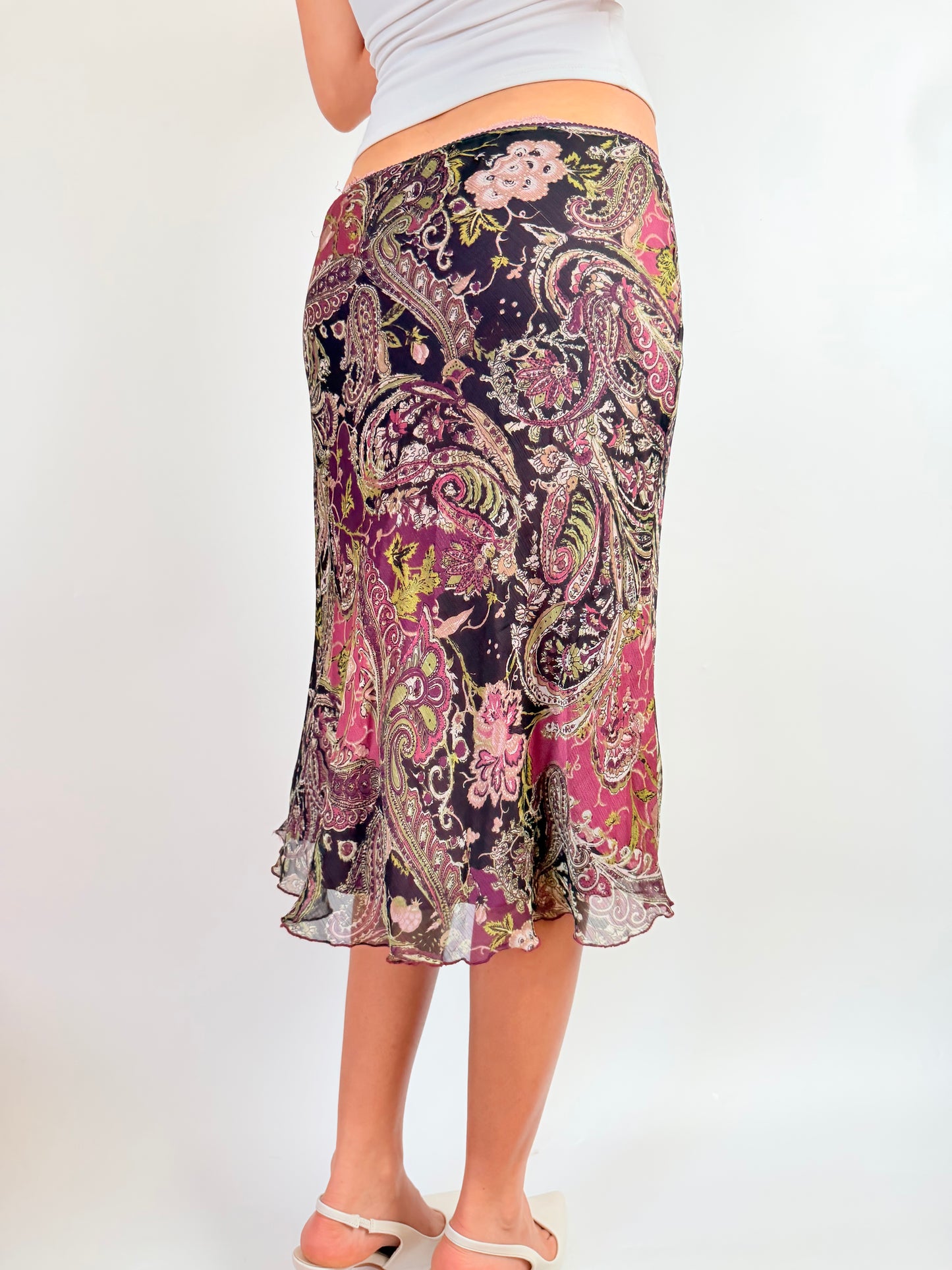 2000s floral paisley midi skirt