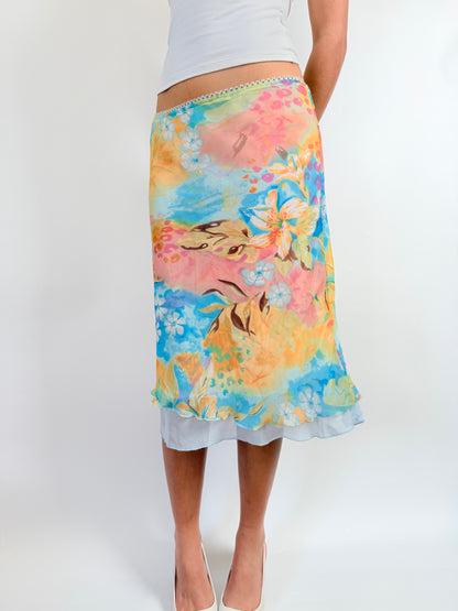 2000s pastel pattern midi skirt