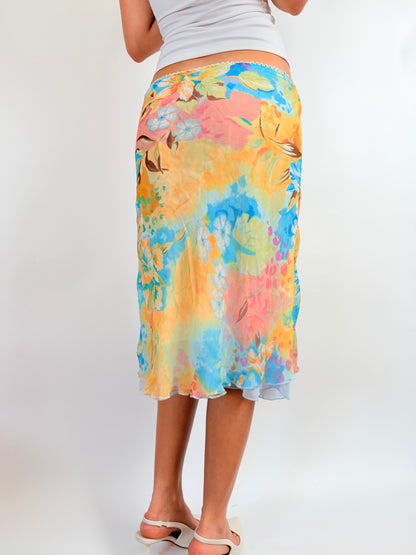 2000s pastel pattern midi skirt