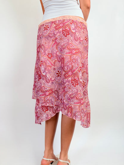 2000s lace floral midi skirt