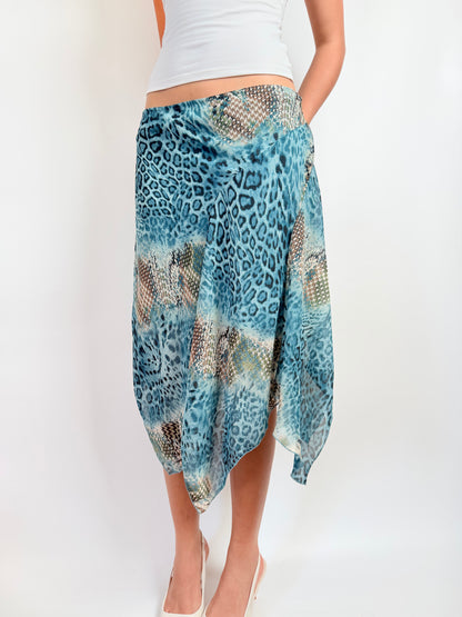 2000s snakeskin leopard midi skirt