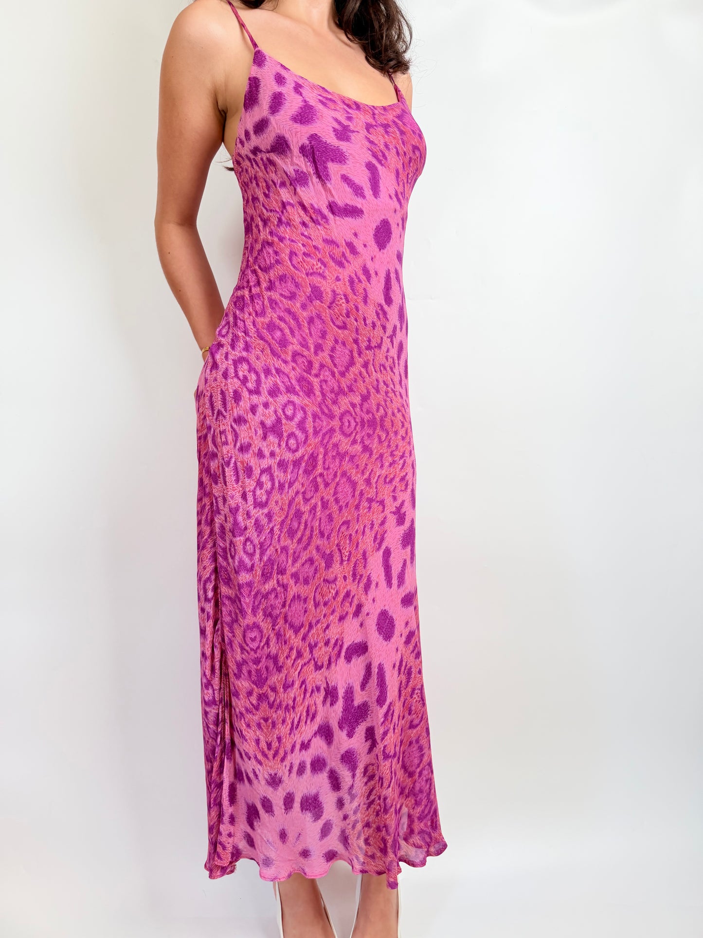 rare vintage betsey johnson pink leopard maxi dress