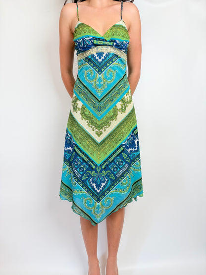 2000s patterned midi dress