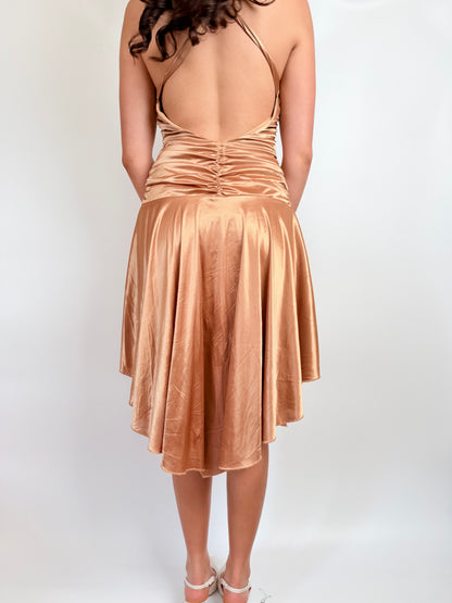 2000s melted gold fairy midi dress