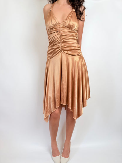 2000s melted gold fairy midi dress