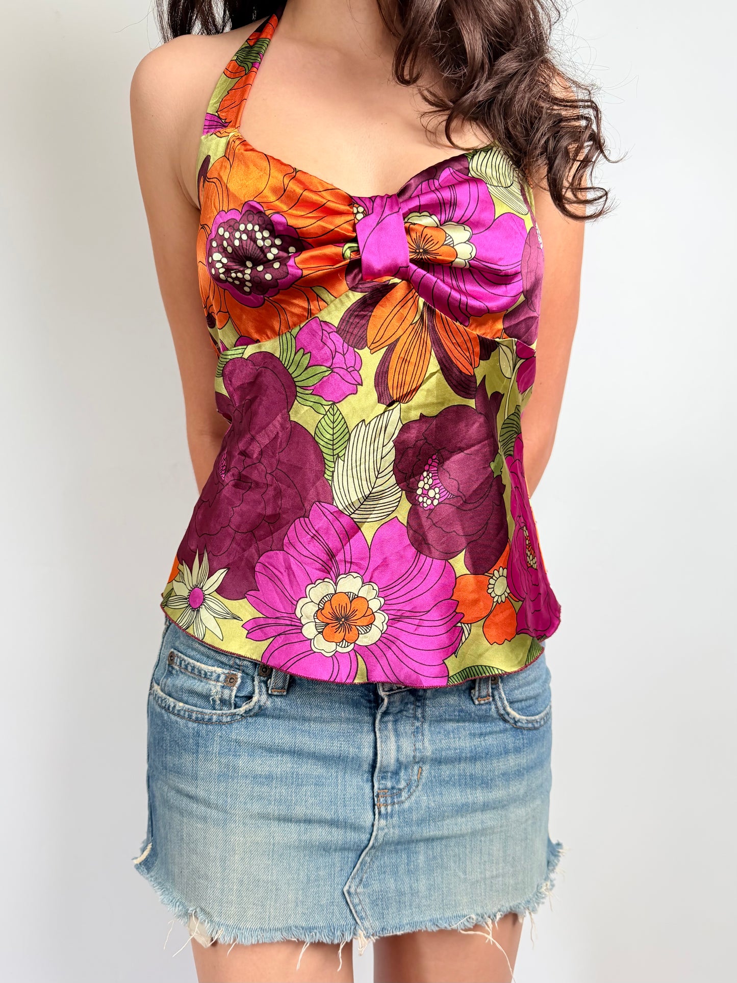 2000s floral satin halter